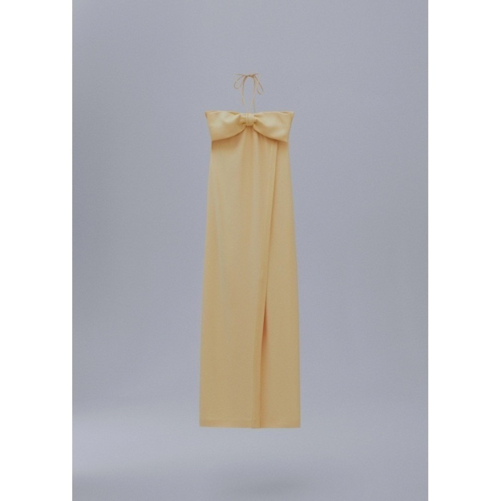 NEW NWT MANGO Satin Crossed Dress Bow Neckline Maxi Gown Party Cocktail M US 6 - Picture 3 of 14